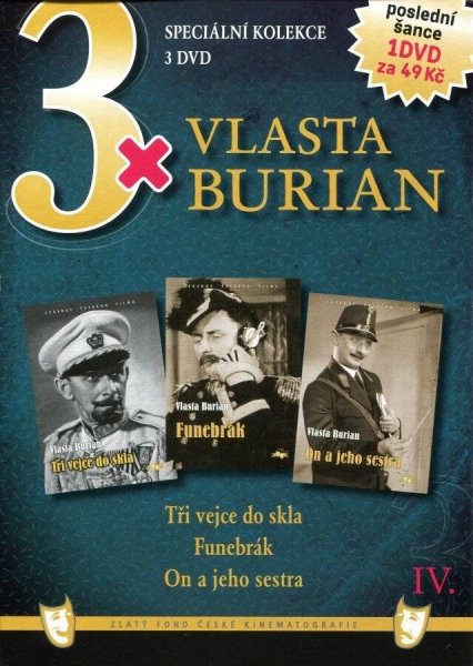detail 3x Vlasta Burian IV. Tři vejce do skla + Funebrák + On a jeho sestra DVD pošetka