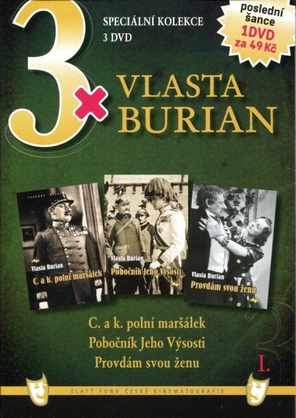 detail 3x Vlasta B.I.:C.a k.maršálek + Pobočník Jeho Výsosti + Provdám ženu DVD pošetka