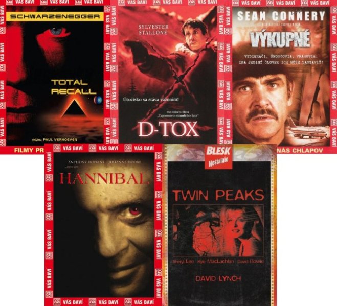 részlet Kolekce pro chlapy5DVD pošetky (Totall, D.tox, Výkupné, Hannib., Twin peak.)
